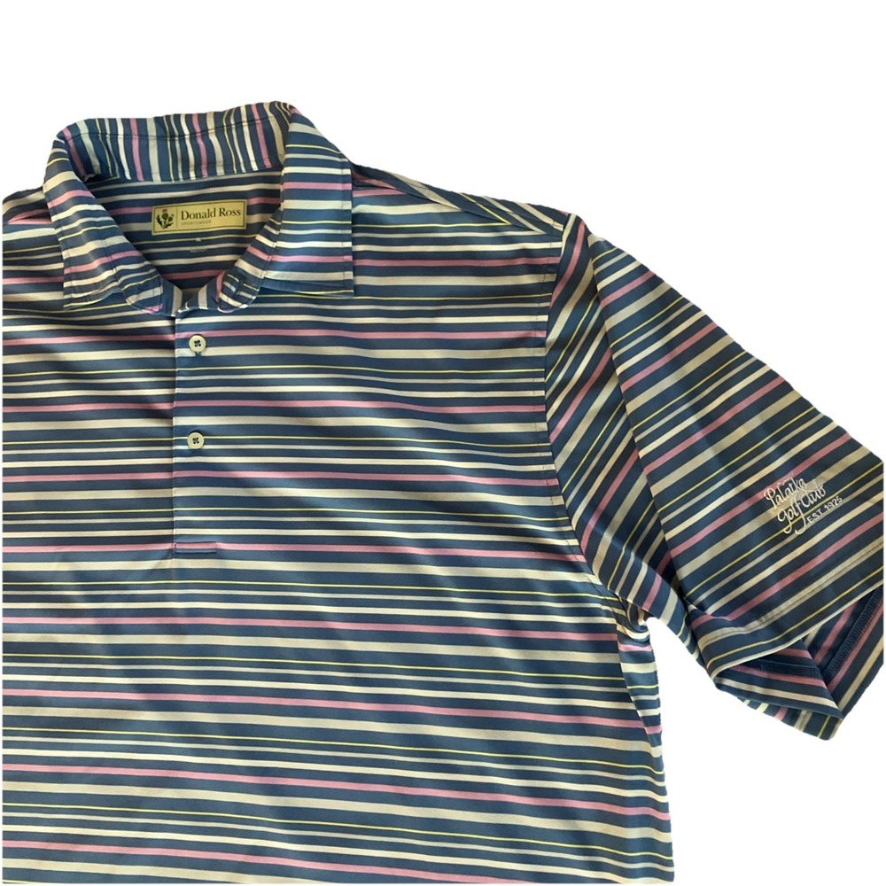Donald Ross Polo Golf Shirt Mens XL Blue White Stripe Palatka Golf Club